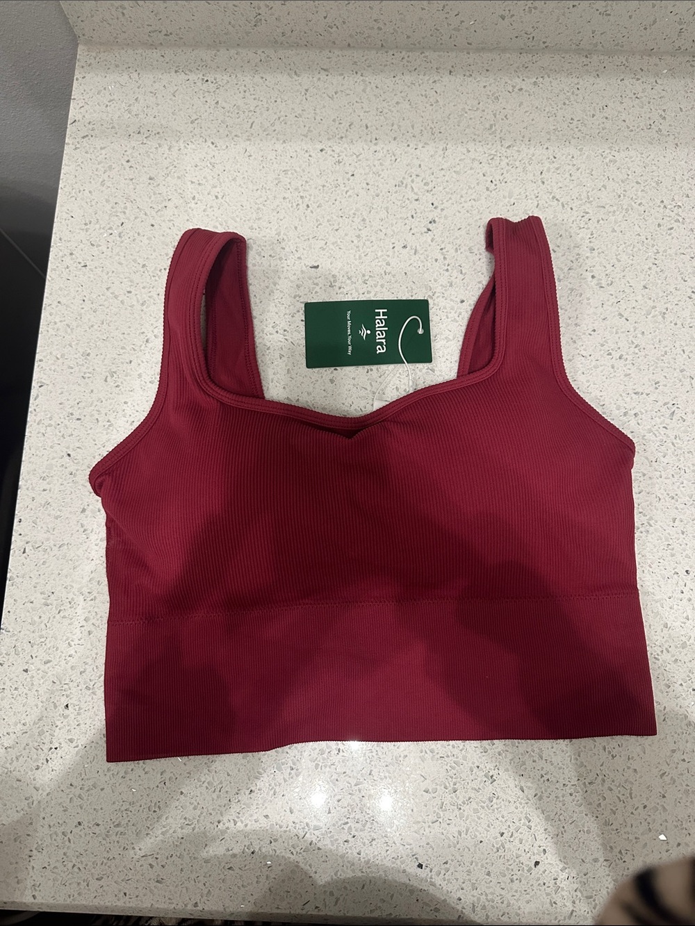 HALARA Ribbed Crop Sports Bra in Wine Red